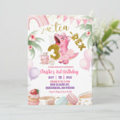 Invitation Pink Pastel Dinosaur tea-rex 3rd birthday (Debout devant)