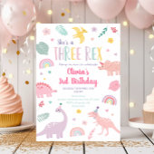Invitation Pink Pastel Dinosaur Trois Rex Anniversaire