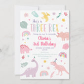 Invitation Pink Pastel Dinosaur Trois Rex Anniversaire (Devant)