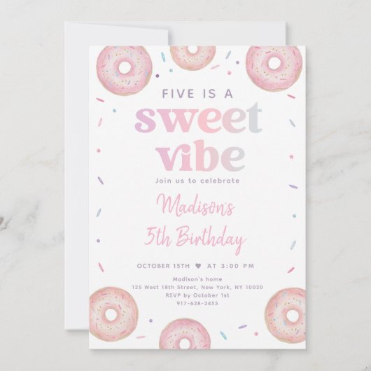 Invitation Pink Pastel Donut Five est un doux Vibe Anniversai (Devant)