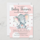Invitation Pink Pastel Dots Baby shower Eléphant mignon (Devant)