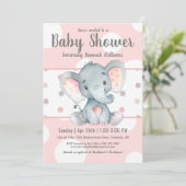Invitation Pink Pastel Dots Baby shower Eléphant mignon (Debout devant)