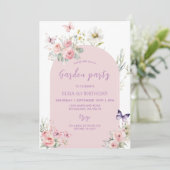 Invitation Pink Pastel Floral Butterfly Garden Party (Debout devant)