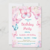 Invitation Pink Pastel Floral été papillon fille Anniversaire (Devant)