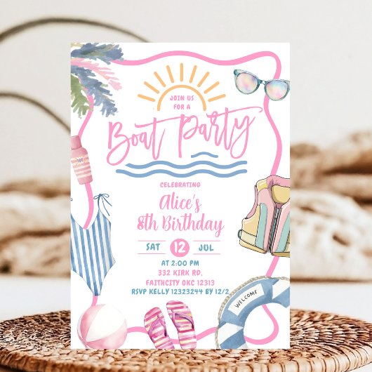 Invitation Pink pastel girl boat party birthday