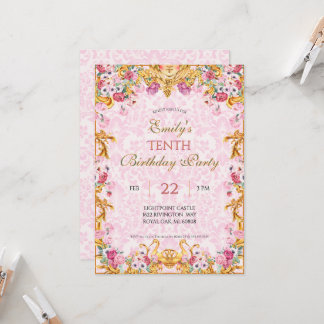 Invitation Pink Pastel Gold Dixième Rococo baroque Anniversai