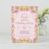 Invitation Pink Pastel Gold Neuvième anniversaire du Rococo b (Debout devant)