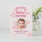 Invitation Pink Pastel mignon première fille anniversaire (Debout devant)