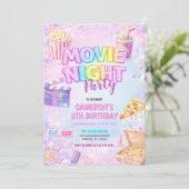 Invitation Pink Pastel Movie Night Birthday Party  (Debout devant)
