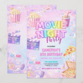 Invitation Pink Pastel Movie Night Birthday Party  (Devant / Derrière)