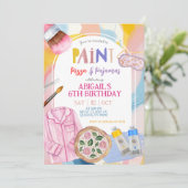 Invitation Pink Pastel Paint Pizza and Pajamas Party (Debout devant)
