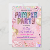 Invitation Pink Pastel Sequin Glitter Pamper Party Birthday (Devant)