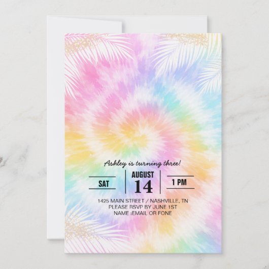 Invitation Pink Pastel Tie Dye Girly Chic (Devant)