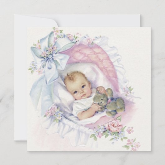 Invitation Pink Pastel Vintage Baby Girl Douche (Devant)