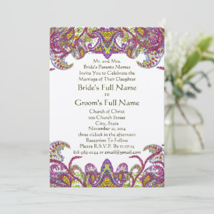 Invitation Pink Peacock Paisley