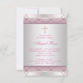 Invitation Pink Pearl Cross Baby Girl Baptism Christening (Dos)
