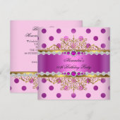 Invitation Pink Pearl Gold Plum Pois fête d'anniversaire (Devant / Derrière)