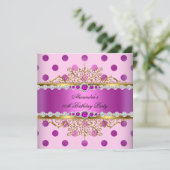 Invitation Pink Pearl Gold Plum Pois fête d'anniversaire (Debout devant)