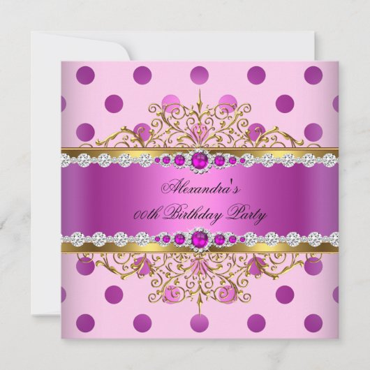 Invitation Pink Pearl Gold Plum Pois fête d'anniversaire (Devant)