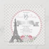 Invitation Pink Pearl Paris Sweet 16 Party (Devant / Derrière)