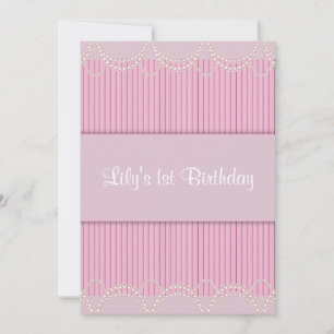 Invitation Pink Pearl Pinstripe Girls 1er anniversaire