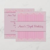 Invitation Pink Pearl Pinstripe Girls 5e anniversaire (Devant / Derrière)
