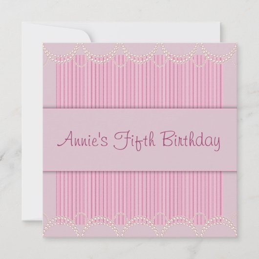 Invitation Pink Pearl Pinstripe Girls 5e anniversaire (Devant)
