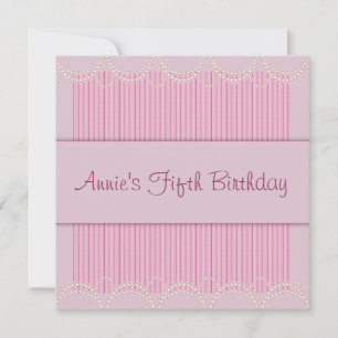 Invitation Pink Pearl Pinstripe Girls 5e anniversaire