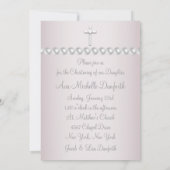 Invitation Pink Pearls Cross Baby Girl Photo Christening (Dos)