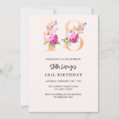 Invitation Pink pêche floral numéros or 18e anniversaire (Devant)