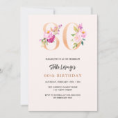 Invitation Pink pêche floral numéros or 80e anniversaire (Devant)
