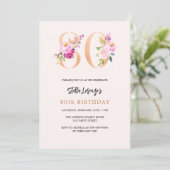 Invitation Pink pêche floral numéros or 80e anniversaire (Debout devant)