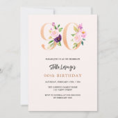 Invitation Pink pêche floral numéros or 90e anniversaire (Devant)