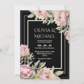 Invitation Pink Peonies Floral Black Elegant Wedding (Devant)