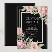 Invitation Pink Peonies Floral Black Elegant Wedding (Devant / Derrière)