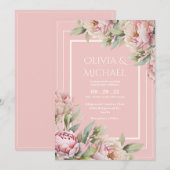Invitation Pink Peonies Floral Elegant Wedding (Devant / Derrière)