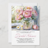 Invitation Pink Peonies White Daisies in Mason Jar (Devant)