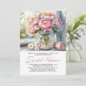 Invitation Pink Peonies White Daisies in Mason Jar (Debout devant)