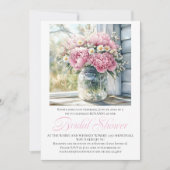 Invitation Pink Peonies White Daisies in Mason Jar (Devant)