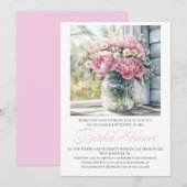 Invitation Pink Peonies White Daisies in Mason Jar (Devant / Derrière)