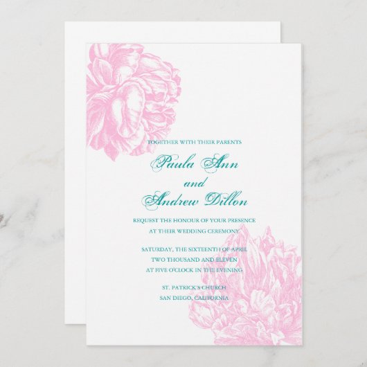 Invitation Pink Peony (Devant / Derrière)