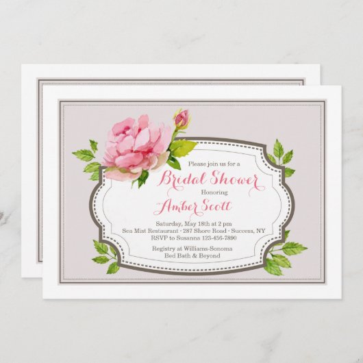 Invitation Pink Peony (Devant / Derrière)
