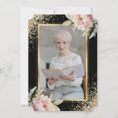 Invitation Pink Peony Black Gold Photo Célébration de la vie (Dos)
