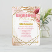 Invitation Pink Peony Gold Parties scintillant 18e fête d'ann (Debout devant)
