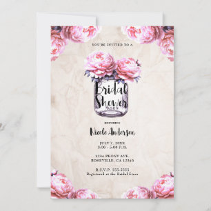 Invitation Pink Peony Mason Jar Fête des mariées rustique