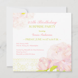 Invitation Pink Peony Surprise fête d'anniversaire