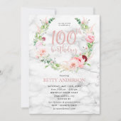 Invitation Pink Peony Wreath Rose Gold Marble Typographie 100 (Devant)