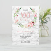 Invitation Pink Peony Wreath Rose Gold Marble Typographie 100 (Debout devant)