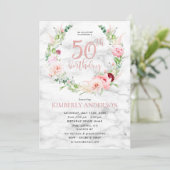 Invitation Pink Peony Wreath Rose Gold Marble Typographie 50e (Debout devant)