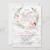 Invitation Pink Peony Wreath Rose Gold Marble Typographie 60e (Devant)